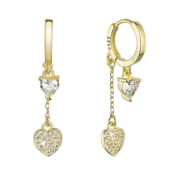 Pozlátené strieborné náušnice krúžky s visiacim srdiečkom so zirkónmi 11427.1