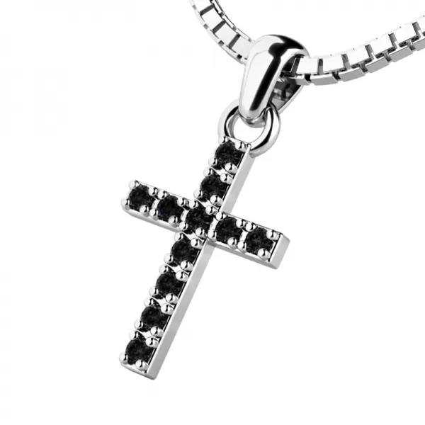 Prívesok - krížik s čiernymi briliantmi 140018-02-B-Black-DIA