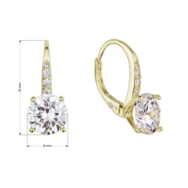 Pozlátené strieborné náušnice visiace s veľkým zirkónom biele 11451.1