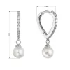 Strieborné náušnice srdca so zirkónmi a visiacou perličkou shell 11426.1