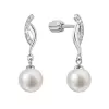 Strieborné náušnice visiace s guľatou riečnou perlou bielej 21094.1B