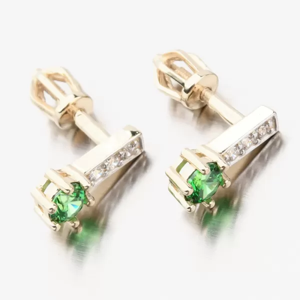 Dámske náušnice žlté zlato 585 so smaragdom a zirkónmi 52GZ-8057-ZL-SMAR