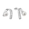 Strieborné náušnice visiace s bielou riečnou perlou a zirkónmi 21074.1
