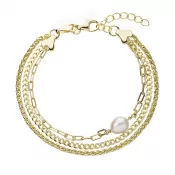 Trojitý strieborný náramok z retiazok s bielou perlou 23028.1