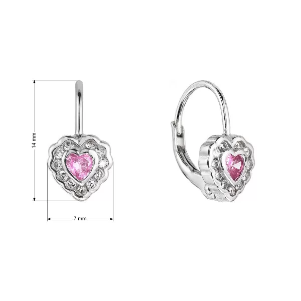 Strieborné náušnice detské srdiečka so zirkónmi 11473.3 rose