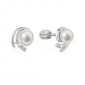 Strieborné náušnice kôstky s riečnou perlou a zirkónmi vír biely 21091.1B