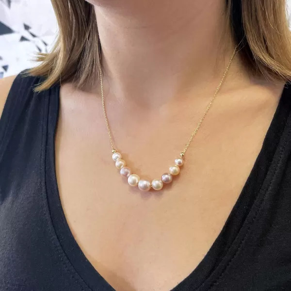 Pozlátený strieborný náhrdelník s 9 riečnou perlami na retiazke 22046.3 multi