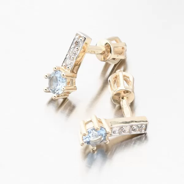 Dámske náušnice žlté zlato 585 s akvamarínom a zirkónmi 52GZ-8057-ZL-AKVA