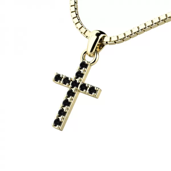 Prívesok - krížik s čiernymi briliantmi 140018-02-ZL-Black-DIA