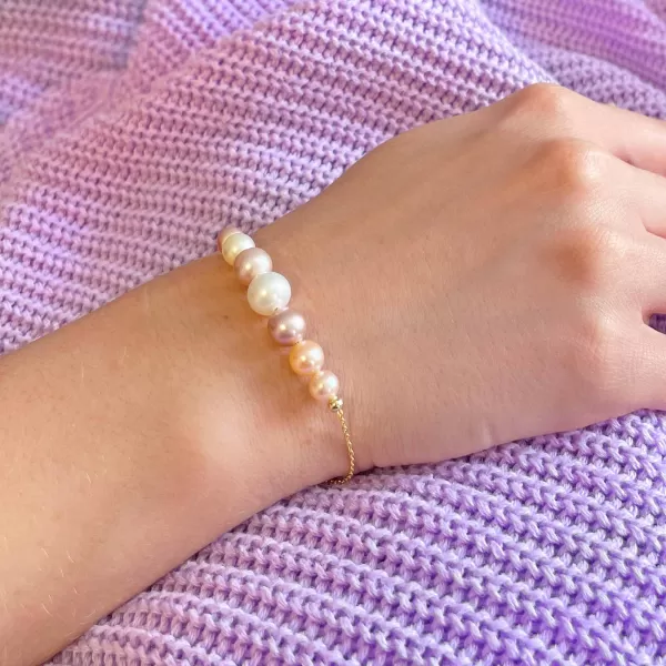 Pozlátený strieborný náramok 7 riečnych perál na retiazke 23024.3 multi