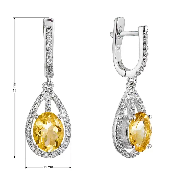 Strieborné náušnice visiace slzy so žltým zirkónom 11480.3 citrine