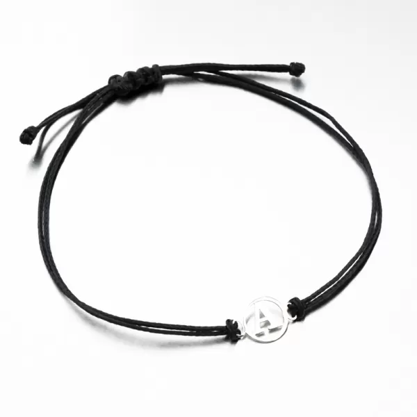 Náramok z čierneho povrázku s písmenom A z bieleho zlata LT14-006B-A