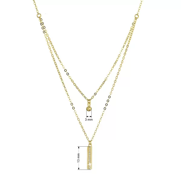 Pozlátený strieborný náhrdelník gulička a úzky obdĺžnik so zirkónmi biely 12057.1 crystal