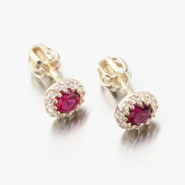 Dámske náušnice žlté zlato 585 s rubínom a zirkónmi 52GZ-2745-ZL-RUB