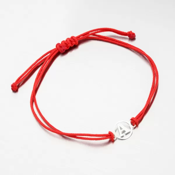 Náramok z červeného povrázku s písmenom A z bieleho zlata LT14-008B-A