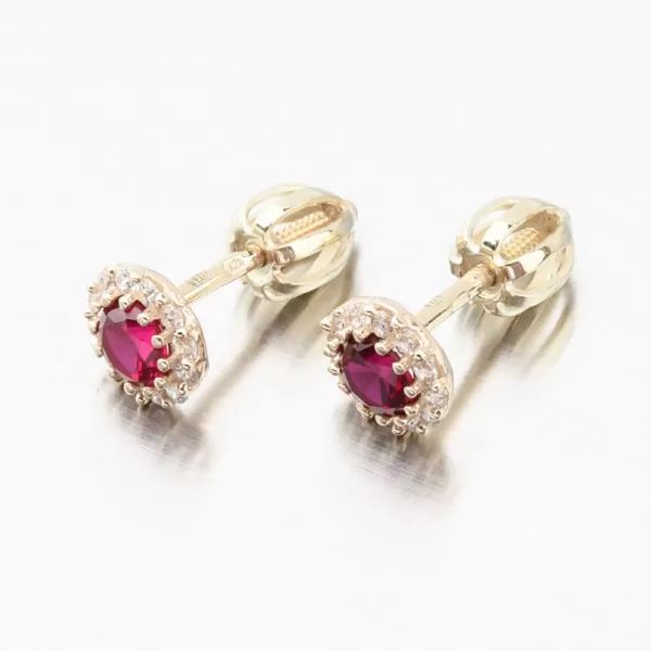 Dámske náušnice žlté zlato 585 s rubínom a zirkónmi 52GZ-2745-ZL-RUB