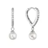 Strieborné náušnice srdca so zirkónmi a visiacou perličkou shell 11426.1