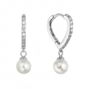 Strieborné náušnice srdca so zirkónmi a visiacou perličkou shell 11426.1