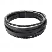 Náramok pánsky s koženkovými pásikmi 43037.3 čierny