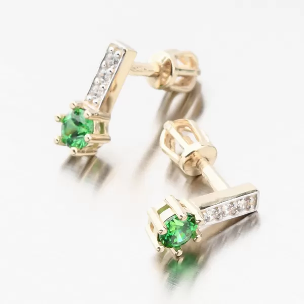 Dámske náušnice žlté zlato 585 so smaragdom a zirkónmi 52GZ-8057-ZL-SMAR