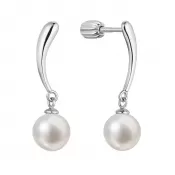 Strieborné náušnice visiace s guľatou riečnou perlou bielej 21095.1B