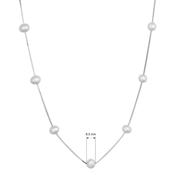 Strieborný náhrdelník s oválnymi riečnymi perlami na retiazke 22043.1