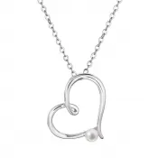 Strieborný náhrdelník srdca s malou bielou riečnou perličkou 22045.1