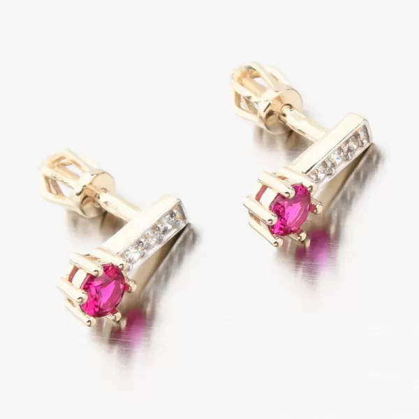 Dámske náušnice zo žltého zlata 585 zirkón s rubínom a 52GZ-8057-ZL-RUB