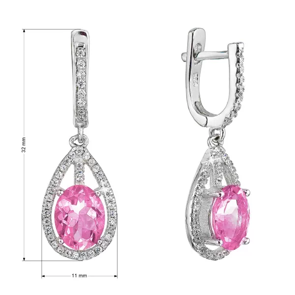 Strieborné náušnice visiace slzy s ružovým zirkónom 11480.3 rose