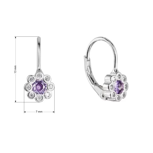 Strieborné náušnice detské kvietky so zirkónmi 11476.3 violet