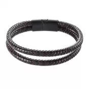 Pánsky náramok s koženkovými pásikmi a sponou na magnet 43035.3 hnedý/čierny