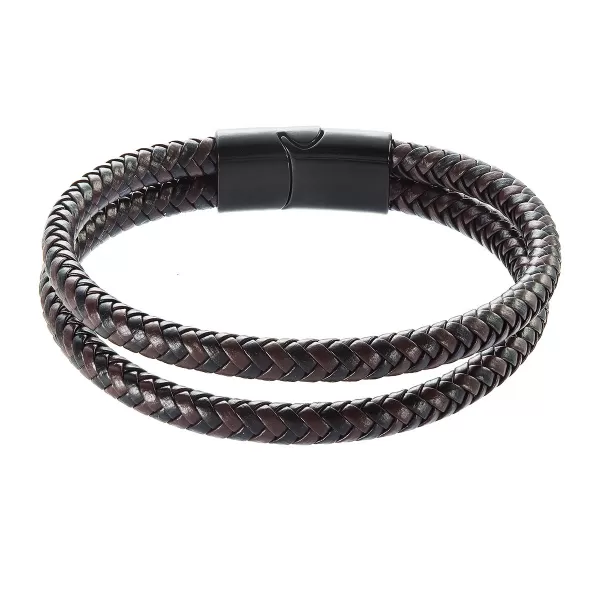Pánsky náramok s koženkovými pásikmi a sponou na magnet 43035.3 hnedý/čierny