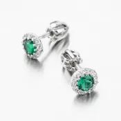 Dámske náušnice so smaragdom a zirkónmi biele zlato 52GZ-2745-B-SMAR