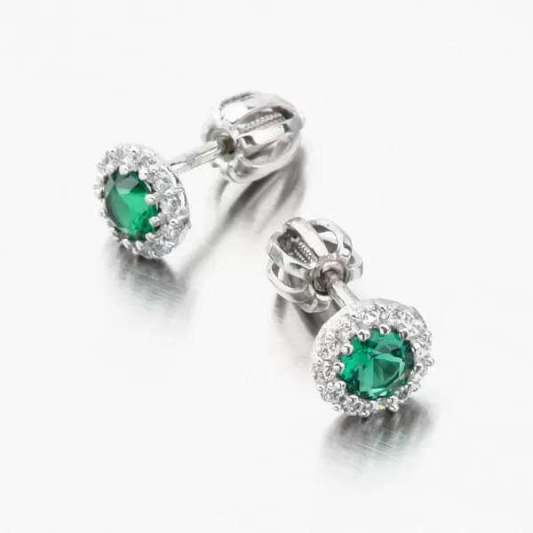 Dámske náušnice so smaragdom a zirkónmi biele zlato 52GZ-2745-B-SMAR
