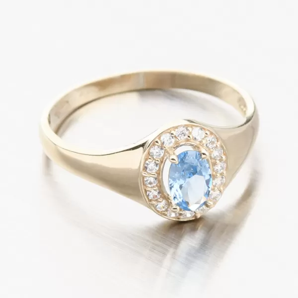 Dámsky prsteň zo žltého zlata 585 zirkón s akvamarínom a 51GZ-8055-ZL-AKVA
