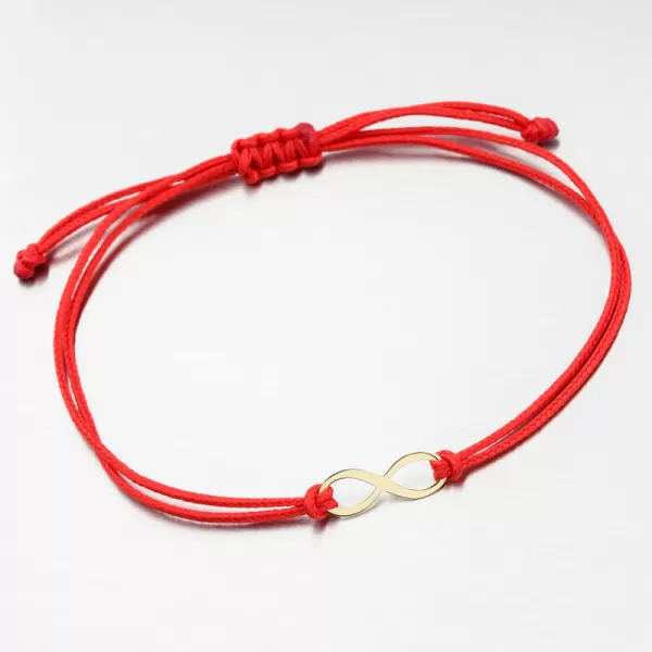 Náramok z červeného povrázku so zlatým symbolom nekonečno LT14-002-ZL