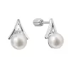 Strieborné náušnice kôstky trojuholník so zirkónmi a riečnou perlou bielej 21083.1B