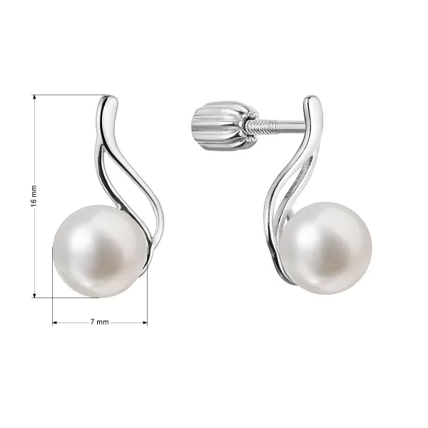 Strieborné náušnice kôstky s riečnou perlou biela 21102.1B