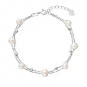 Strieborný náramok dvojitá retiazka s riečnymi perlami a guličkami po obvode 23019.1