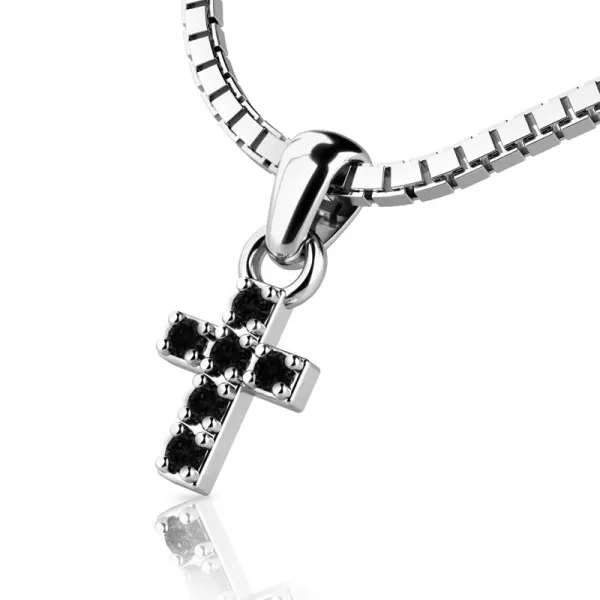 Prívesok - krížik s čiernymi briliantmi 140027-B-Black-DIA