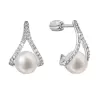 Strieborné náušnice trojuholník so zirkónmi a riečnou perlou bielej 21084.1B