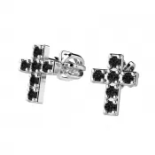 Zlaté náušnice - krížiky s čiernymi zirkónmi 140026-B-ZIR-Black