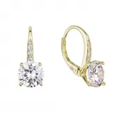 Pozlátené strieborné náušnice visiace s veľkým zirkónom biele 11451.1