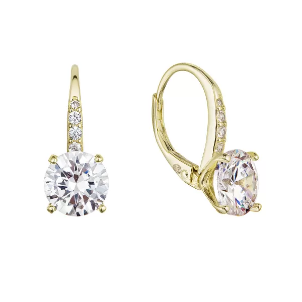 Pozlátené strieborné náušnice visiace s veľkým zirkónom biele 11451.1