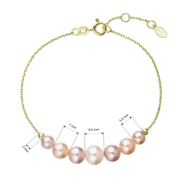 Pozlátený strieborný náramok 7 riečnych perál na retiazke 23024.3 multi