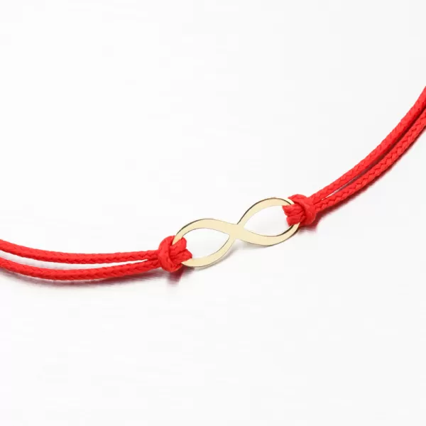 Náramok z červeného povrázku so zlatým symbolom nekonečno LT14-002-ZL