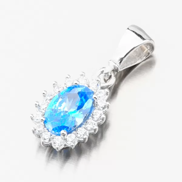 Dámsky prívesok zirkón akvamarín a biele zlato 13-406
