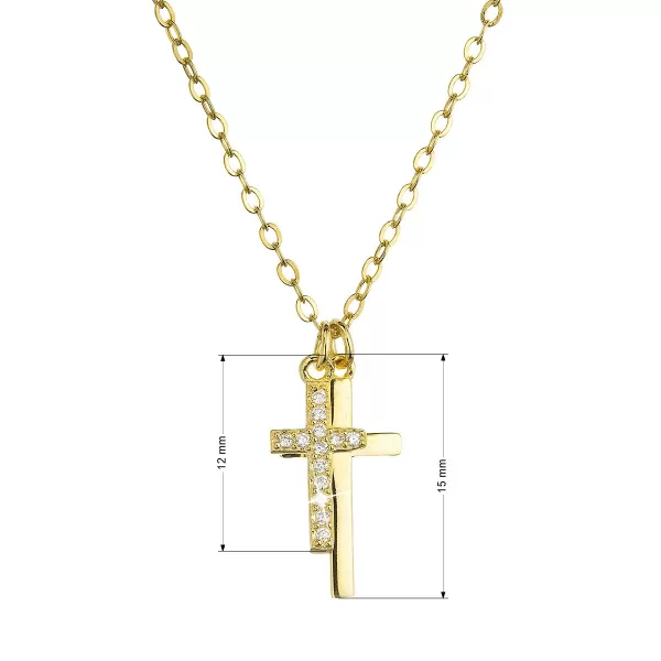 Pozlátený strieborný náhrdelník dva malé krížiky a biele zirkóny 12059.1