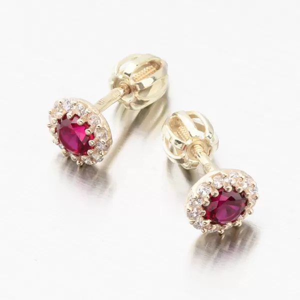 Dámske náušnice žlté zlato 585 s rubínom a zirkónmi 52GZ-2745-ZL-RUB