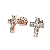 Zlaté náušnice - krížiky so zirkónmi 140026-CV-ZIR